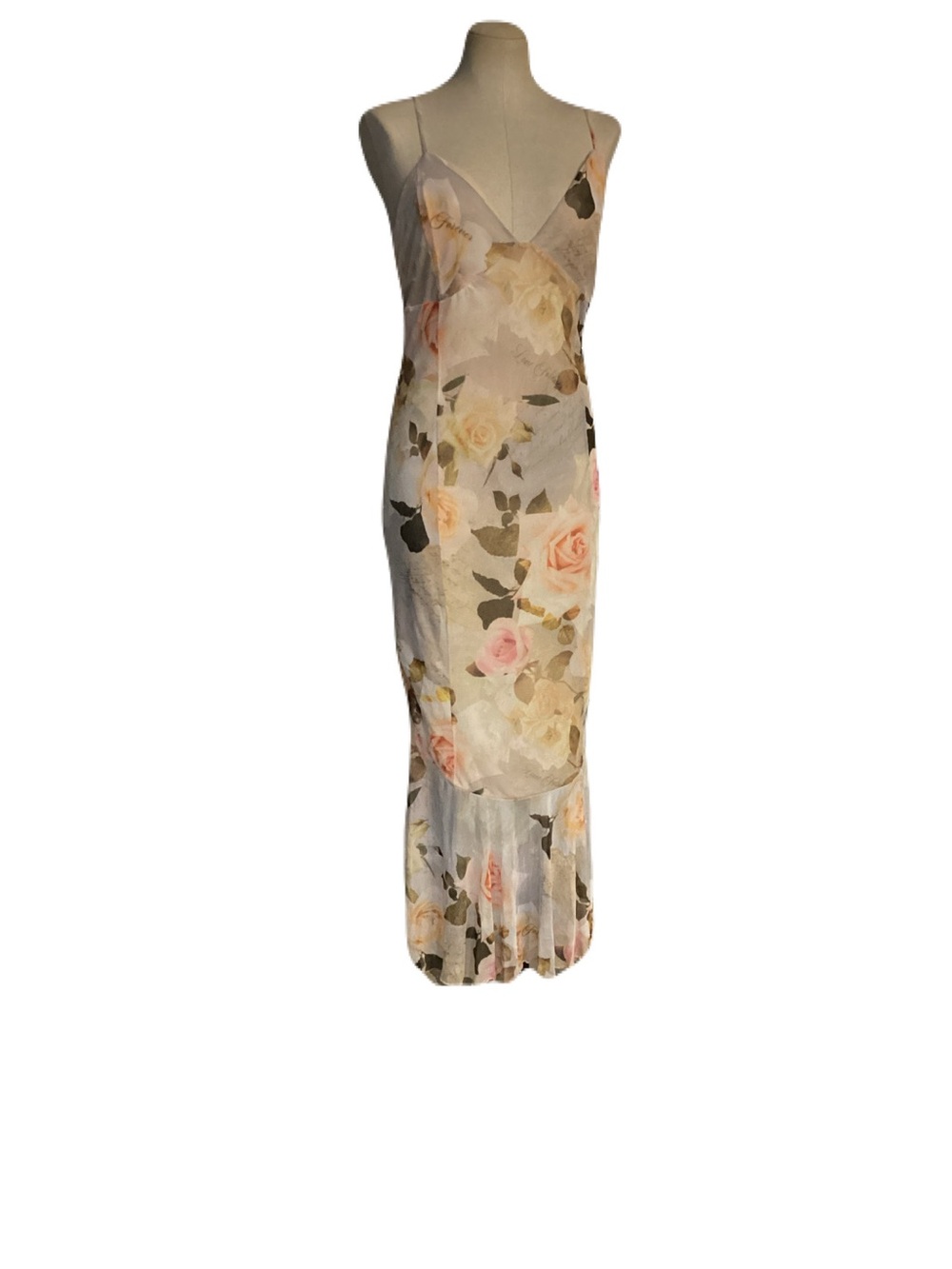 Fashion Nova Pastel Floral Slip Maxi Dress in Peach, Cream & Sage
